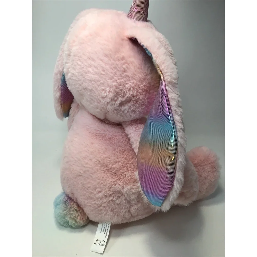 FAO Schwartz Pink Rainbow Light Up Unicorn Bunny Rabbit Stuffed Plush Easter